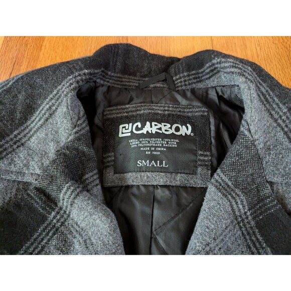 Carbon Jacket Mens Size S Wool Blend Plaid Quilted Lining Gray/black Button up - Picture 2 of 15